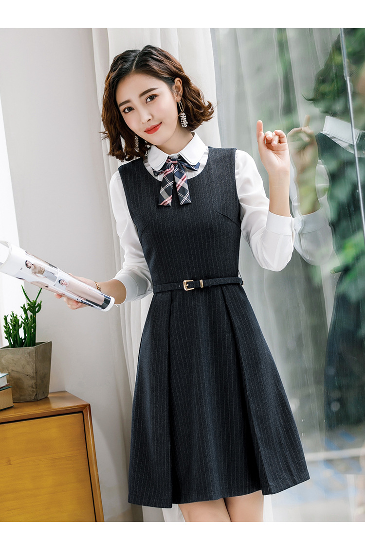 幼儿园老师工作服2019新款连衣裙女春秋收腰气质教师职业装女裙子