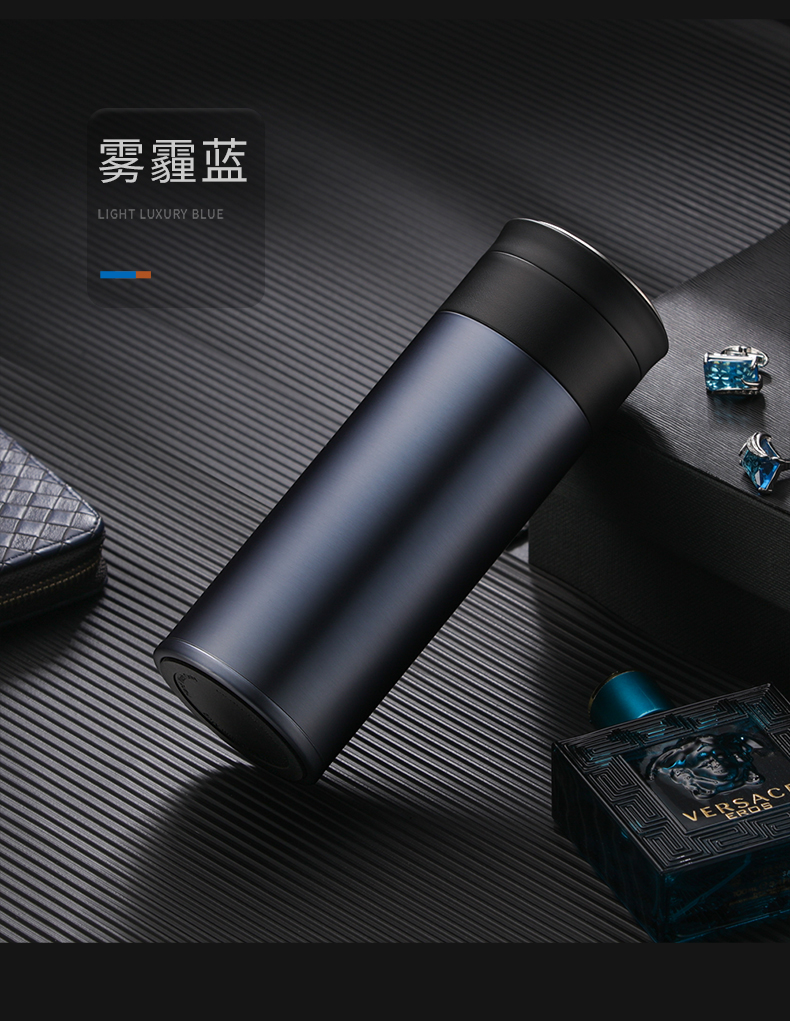 英国eno商务不锈钢保温杯男士茶水分离水杯子定制logo刻字 雾霾蓝(一