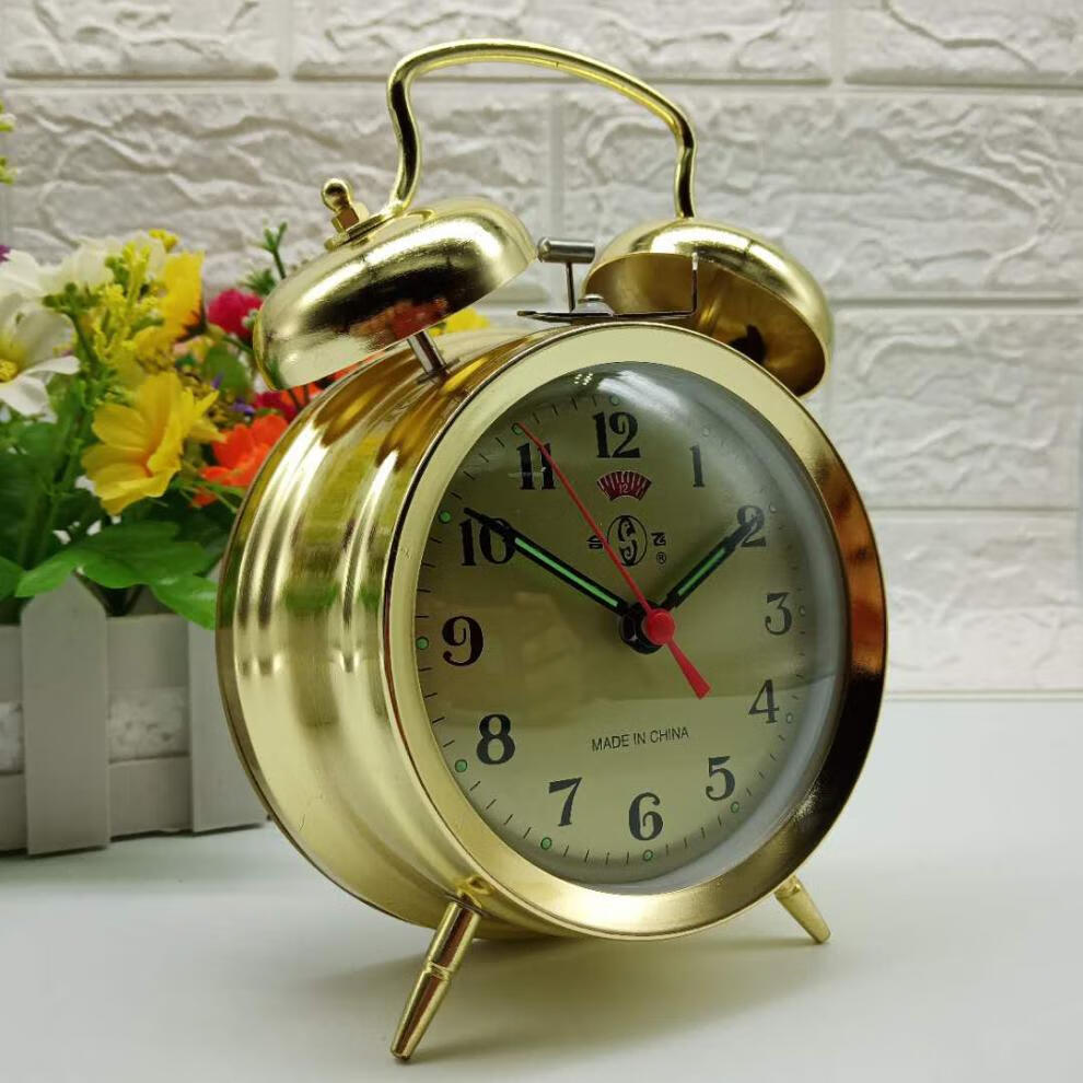 官方自营机械闹钟老式发条金属老式发条机械闹钟大铃声金属机芯鸡吃米