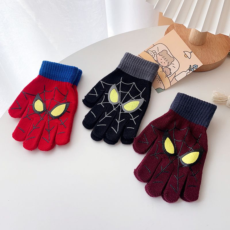 蓓绯儿童手套男童女五指毛线针织卡通可爱蜘蛛5-12岁冬季保暖学生写字