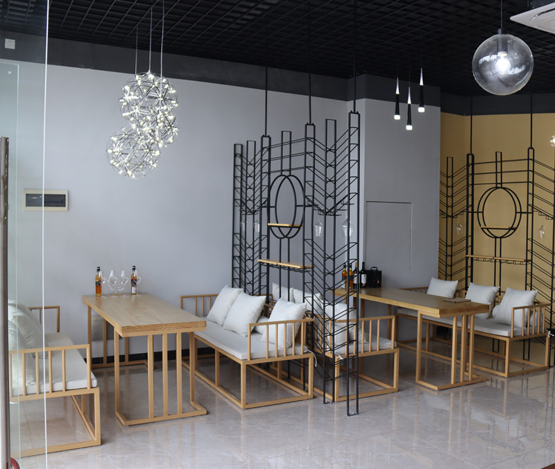 新中式沙发卡座仿木纹定制铁艺火锅店商用酒吧咖啡厅泡茶桌椅组合单人