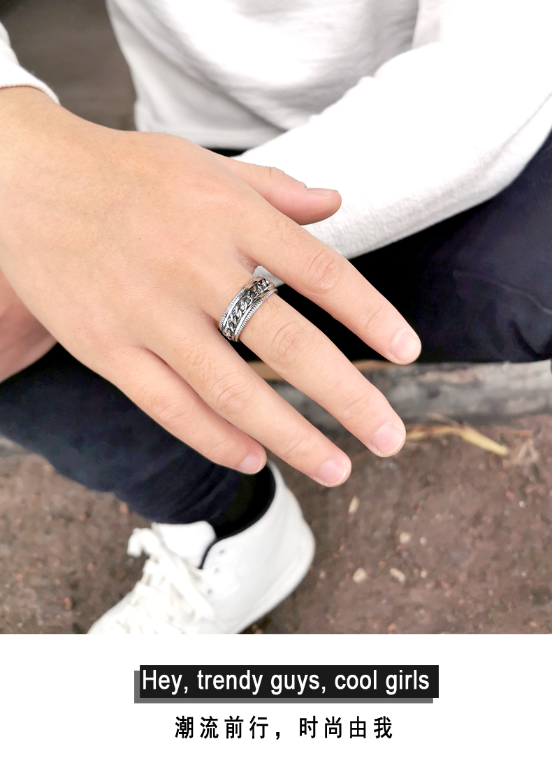 ck施华洛世奇锆可转动戒指男士个性指环网红嘻哈潮男单身尾戒学生简约