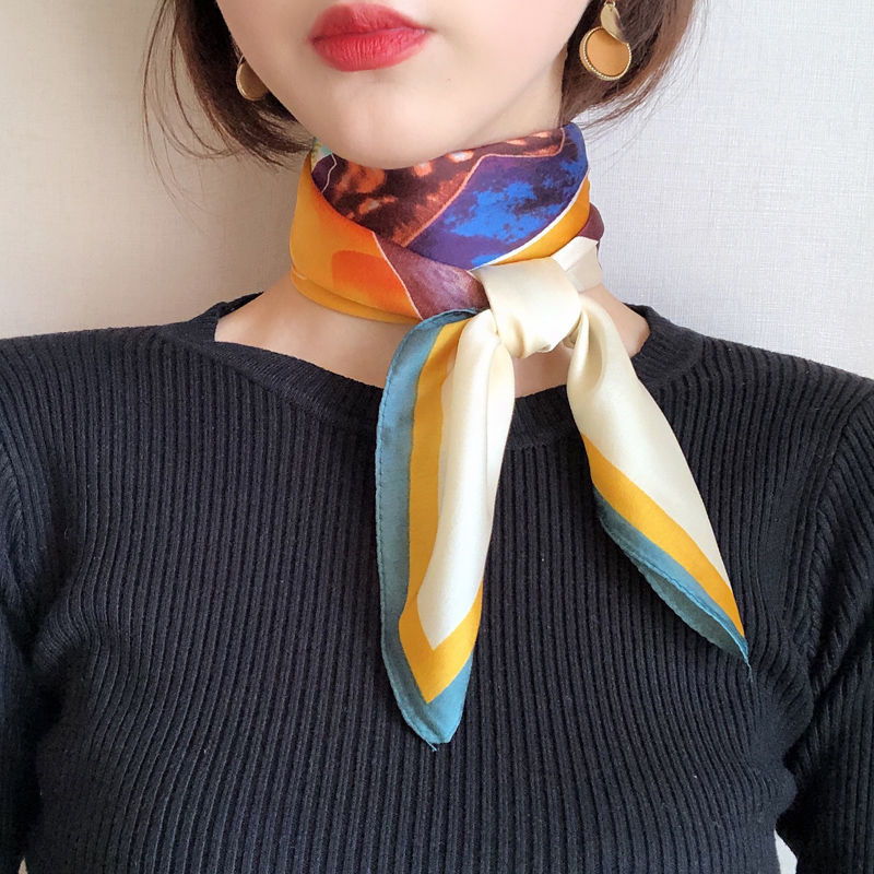 小丝巾脖子70x70cm仿巾小方巾职业女性衣服配饰优雅小围巾保暖纱巾70x