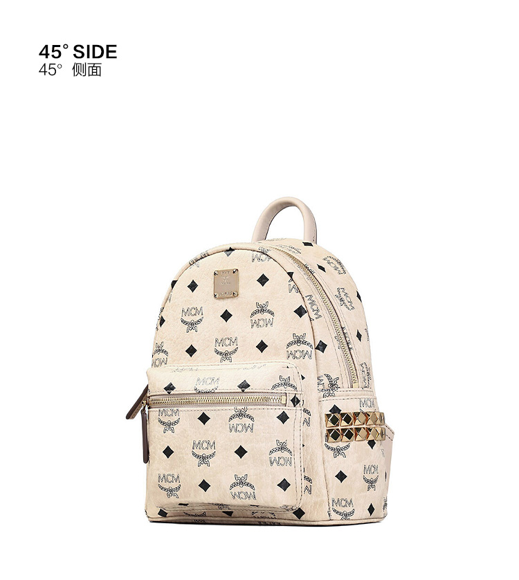 【中检鉴定】mcm 双肩包米色侧铆钉双肩背包 mmk6sve41ig001 米色