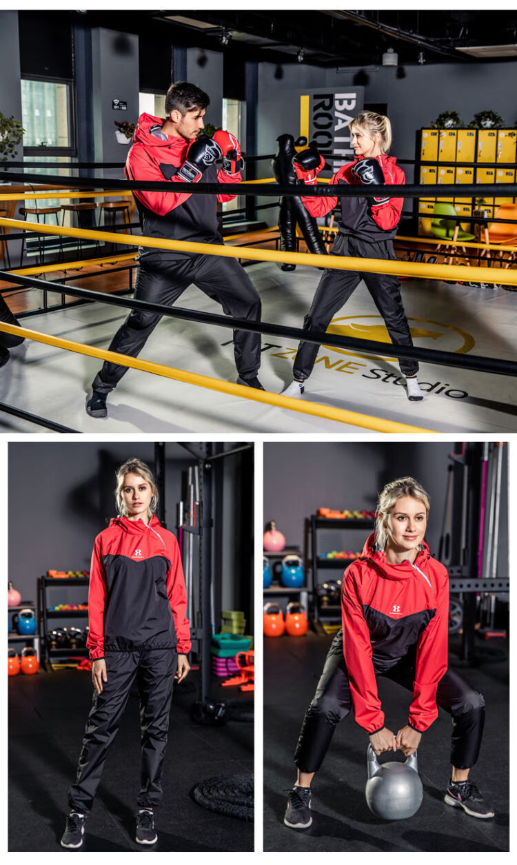 安德玛安玛暴汗服男女套装情侣降体燃脂健身运动速干大码爆汗服 黑色