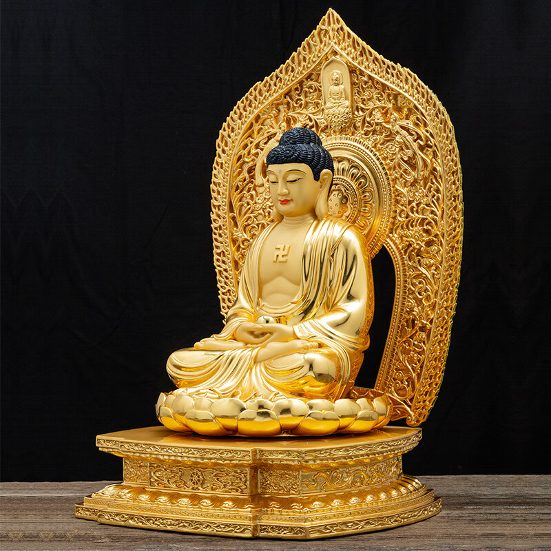佛像贴金释迦牟尼佛铜贴金身释迦牟尼佛像家用供奉释迦摩尼佛像三宝佛