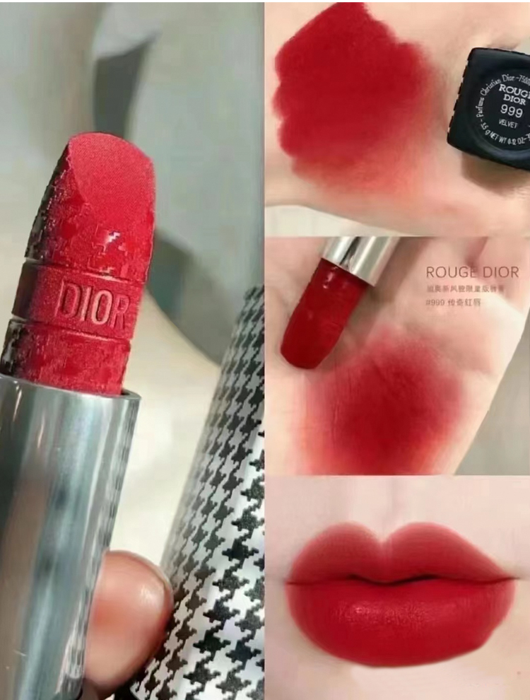 【官方直销】dior迪奥2021圣诞限定千鸟格蓝金口红中样999#鎹女朋友鎹