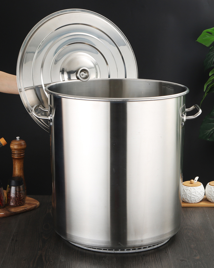 商用汤桶不锈钢桶带盖加厚大容量翅片汤锅卤桶圆桶复合底煮桶 45*50cm
