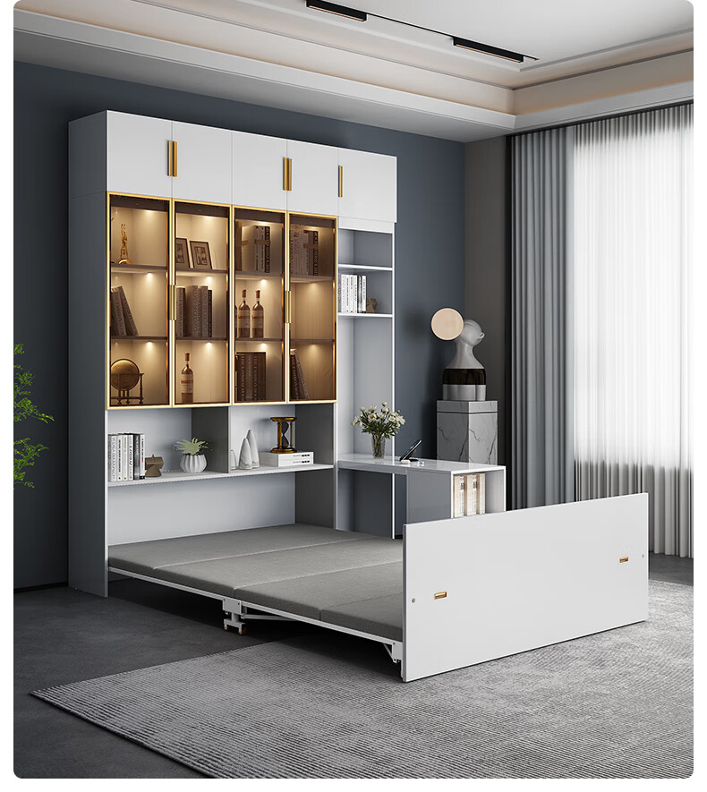 收缩床入柜式折叠床小户型家用款可收缩单人床四折隐形床带滑轮五金