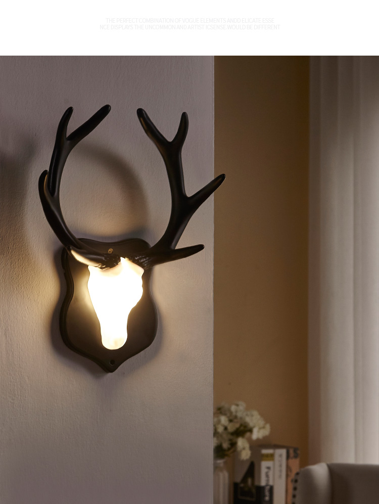背景墙壁灯鹿头夜灯ktv过道客厅卧室床头灯个性创意墙灯具amt3288o不