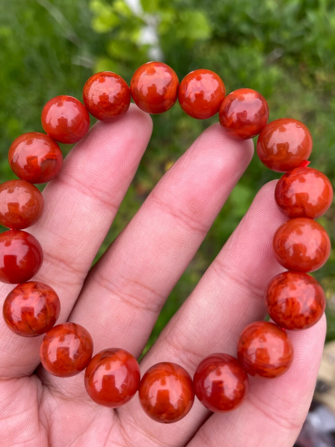 璀福银楼 圆珠 老型 天然南红玛瑙火焰纹手串男女款 四川凉山老矿南红