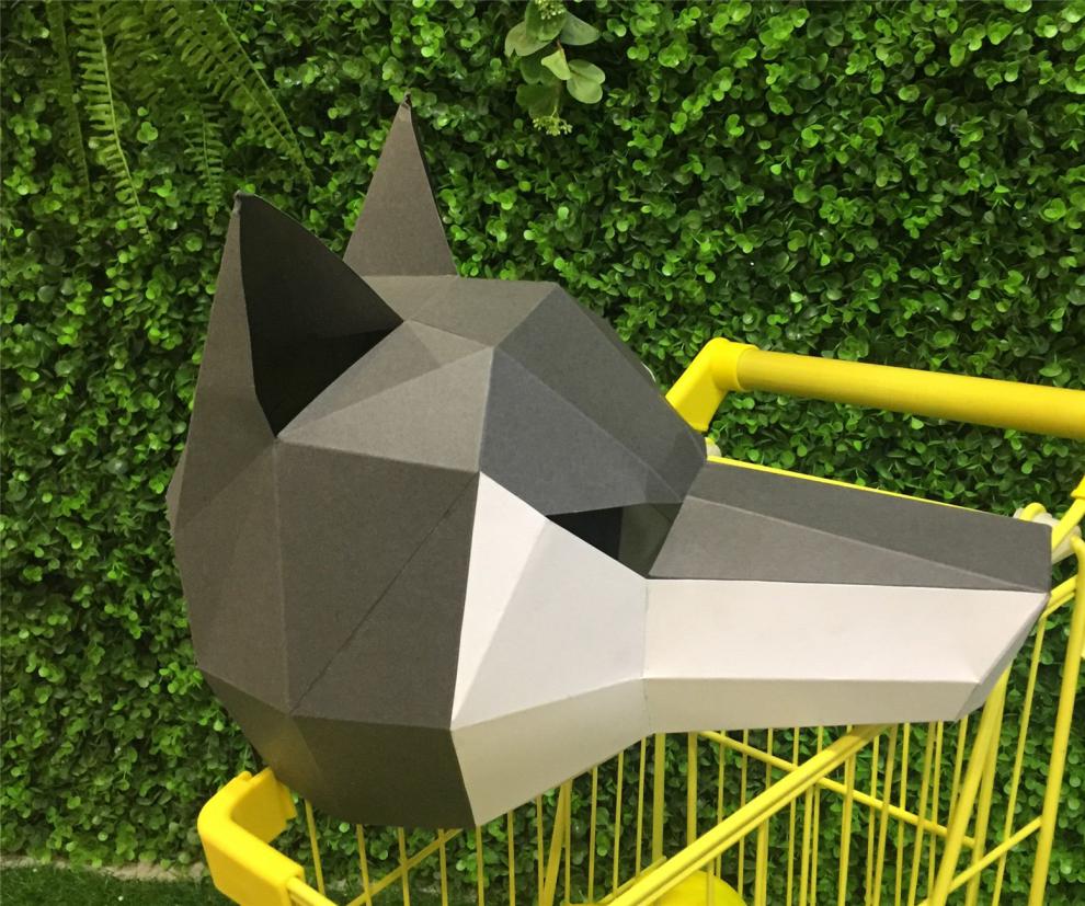 大灰狼头套 创意纸面具狼人大灰狼头套化妆舞会派对表演动物道具万圣