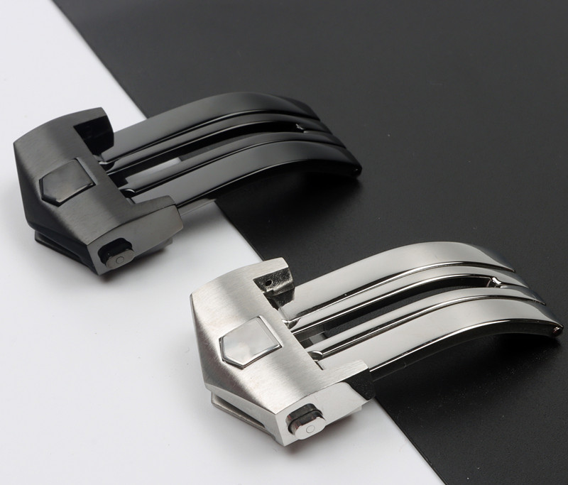 代用豪雅折叠表扣卡莱拉手表扣橡精钢胶牛皮皮带18mm/20mm 银色折叠扣