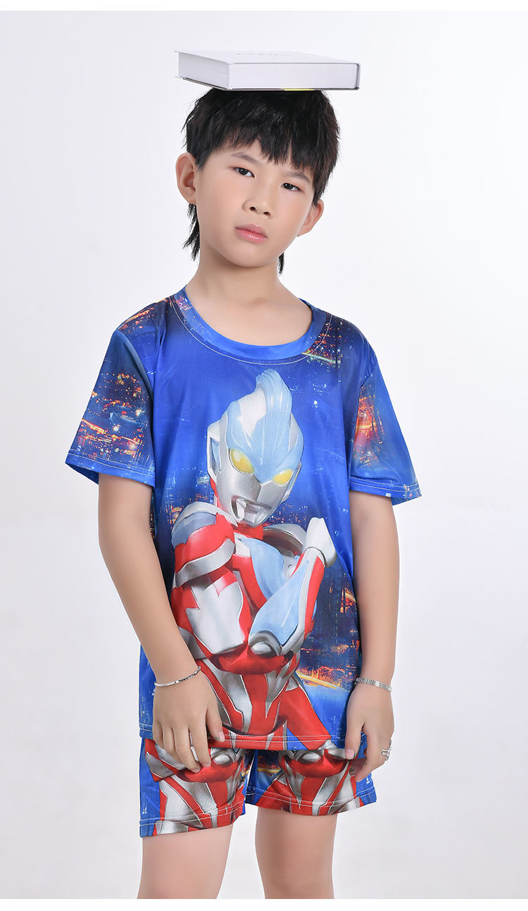 儿童奥特曼衣服男童套装儿童奥特曼t恤卡通动漫童装赛罗衣服学生短袖