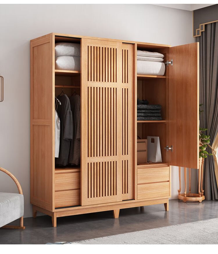 菩本家 衣柜卧室新中式 实木衣柜新中式 衣服柜子实木新中式衣柜小