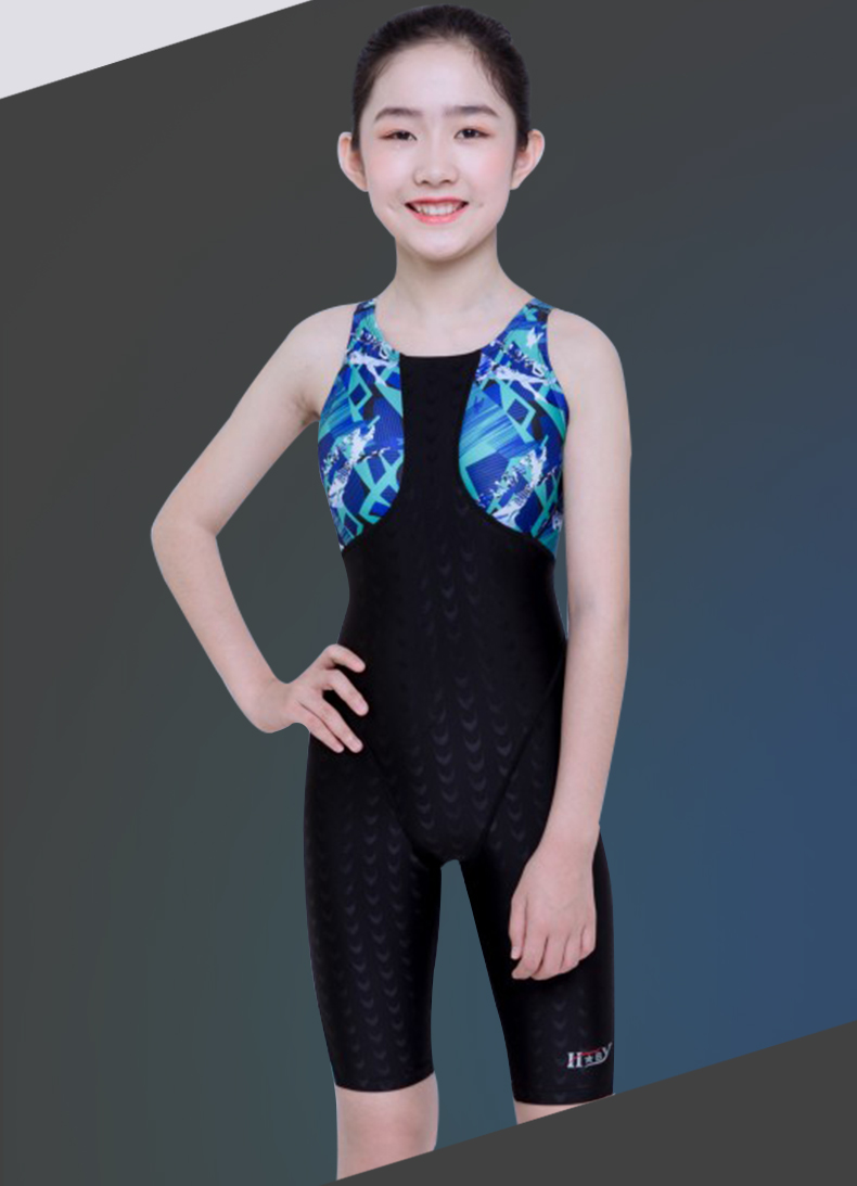鲨鱼皮泳衣儿童鲨鱼皮速干儿童连体平角泳衣女女童中大童女孩带胸垫
