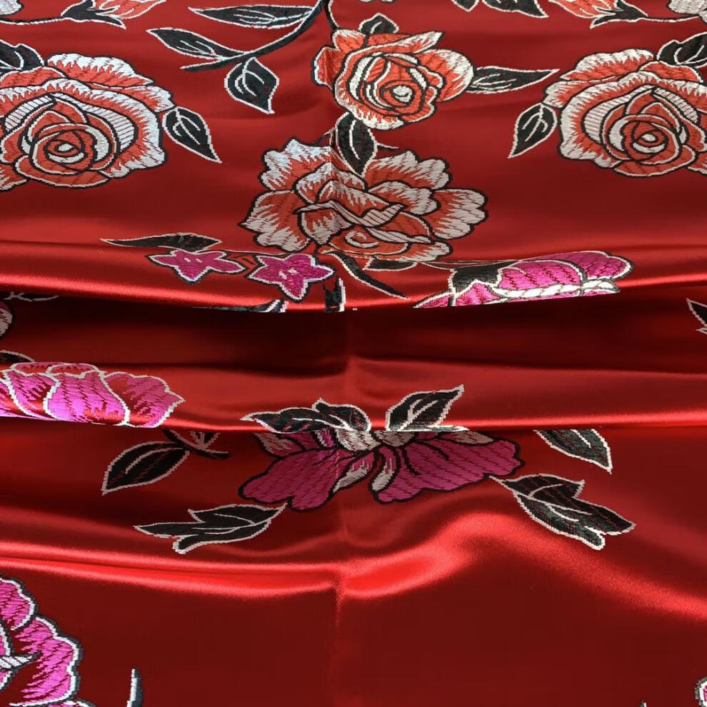 风海有夏杭州丝绸被面婚庆被面子七彩织锦缎龙凤红全花百子全花丽红