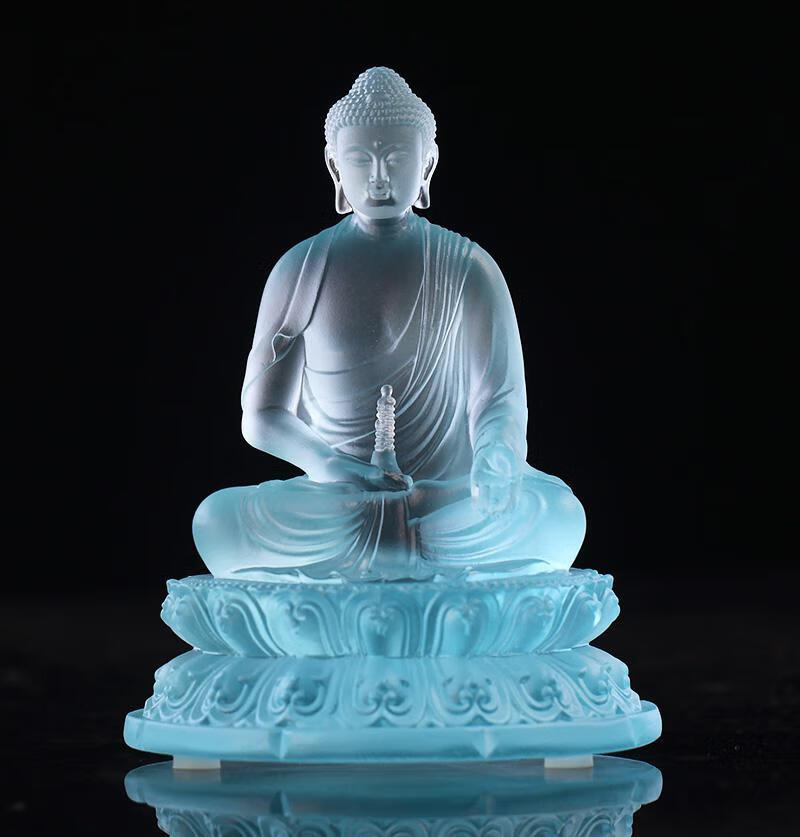 药师佛佛像琉璃药师佛托塔天蓝色佛像摆件居家客厅佛堂寺庙桌面摆放光