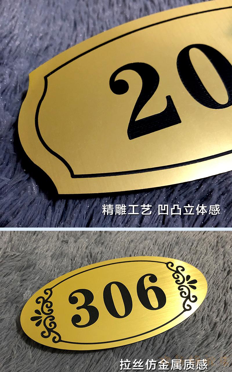 门牌号定制宿舍酒店出租房间门牌号码牌家用数字牌子宾馆门贴定做h8金