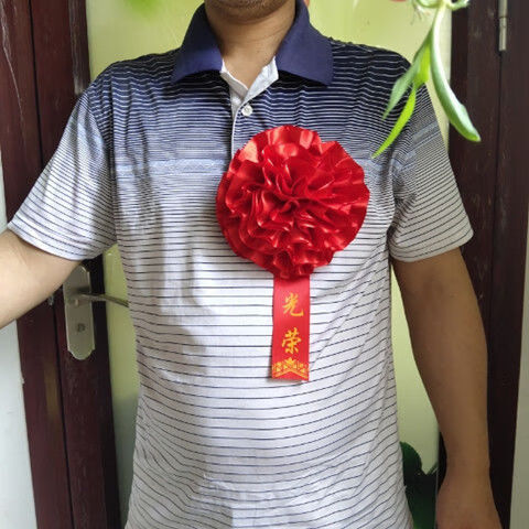 表彰花幼儿园大红花参军光荣入伍学生退伍胸花先进绸缎植绒绢布 绢布