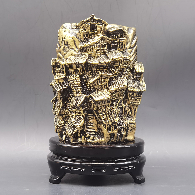 重庆特色纪念品 重庆山城记忆吊脚楼立体浮雕旋转笔筒摆件地方特色