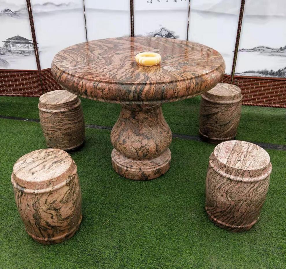 汪皇 石桌石凳泰山石花园天然石台大理石黄锈石茶台石中式户外石头