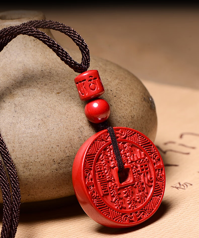 道家吊坠红朱砂山鬼花钱吊坠紫金砂汽车钥匙扣平安扣护身符项链砂山鬼