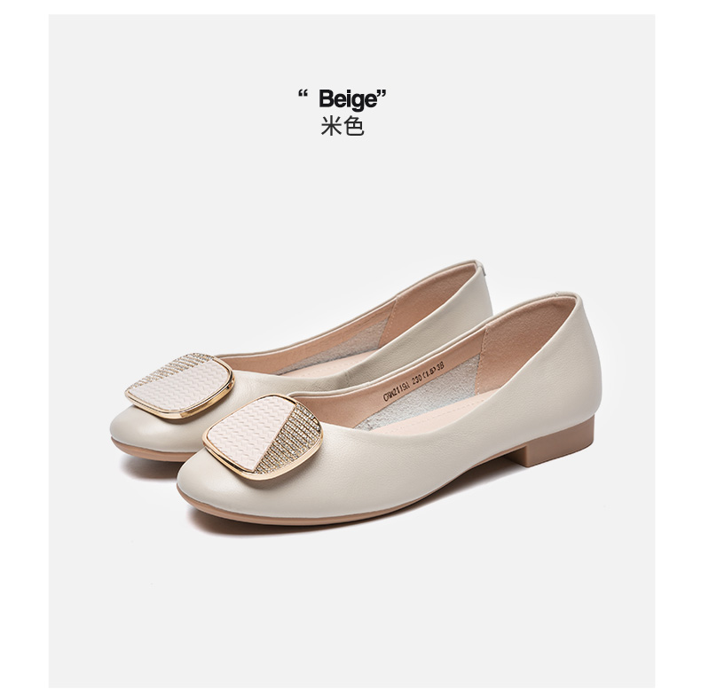 官方旗舰cele策乐女鞋潮单鞋女真皮百搭软底舒适平跟妈妈鞋裸粉色38比