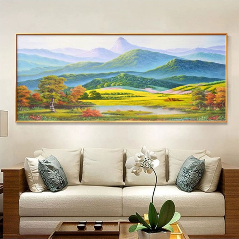 山水画客厅挂画办公室聚宝盆山水画客厅装饰画沙发背景墙壁画背有靠山