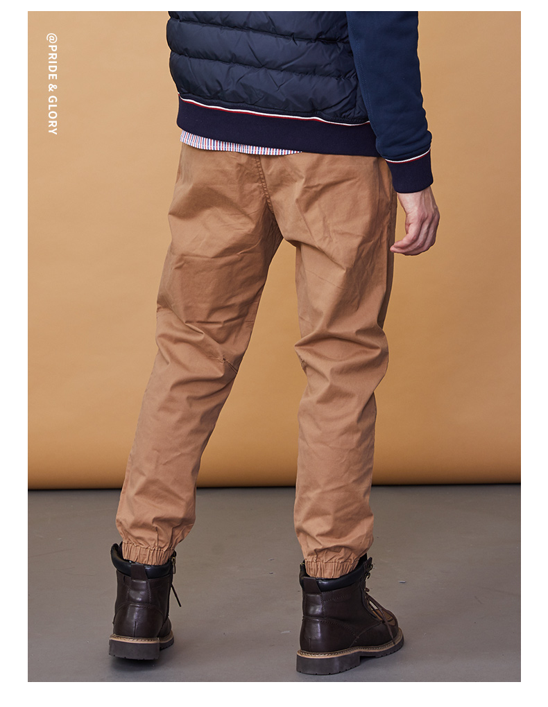 同款】plory秋季新款韩版潮牌休闲宽松束脚裤工装长裤子男 米色 175