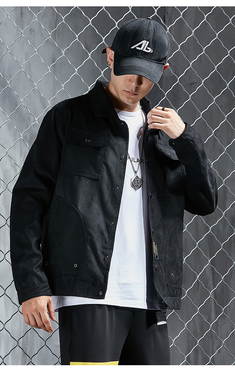 劲依狼 潮牌工装夹克男休闲外套 2019秋季新款帅气开衫工装多口袋夹克