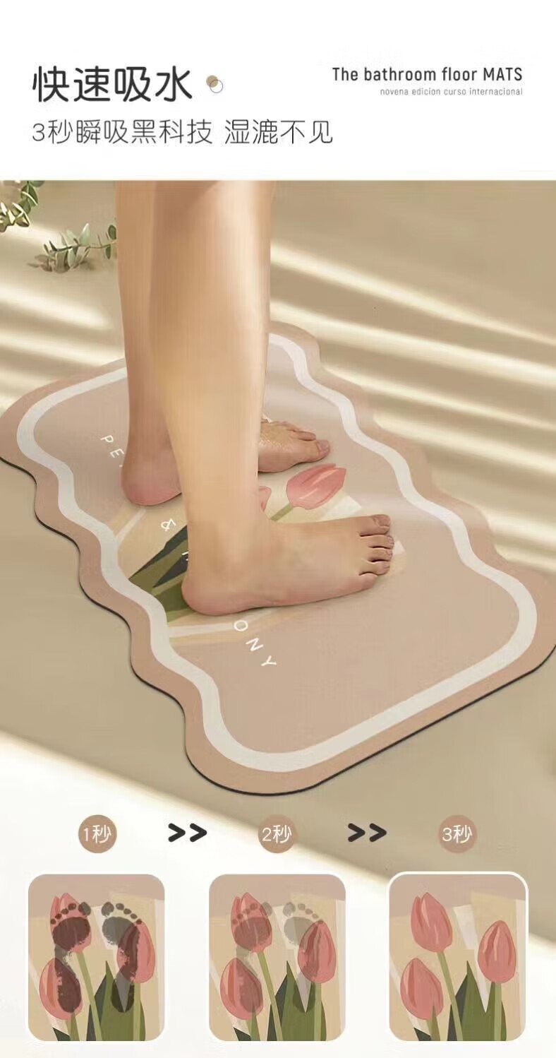 XN门口垫卫生间耐脏防滑垫浴室地垫水晶绒 一朵小白花 40*60cm-3件