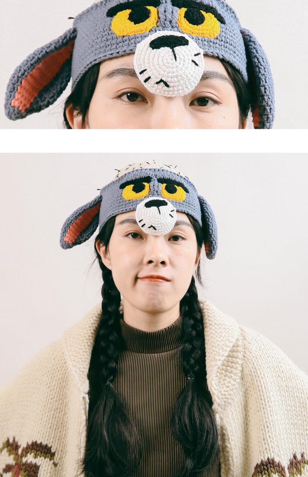 手工毛线编织猫和老鼠秃头焦虑秋冬天玩笑礼物帽子 汤姆秃头帽 l(58