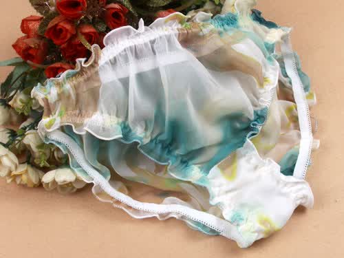 高端轻奢品牌速干超性感薄纱透气真丝内裤荷叶花边乔其纱女中腰大码