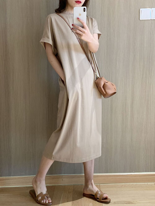 直身连衣裙时尚韩版2022新款夏季潮流直筒宽松休闲女中长款t恤裙