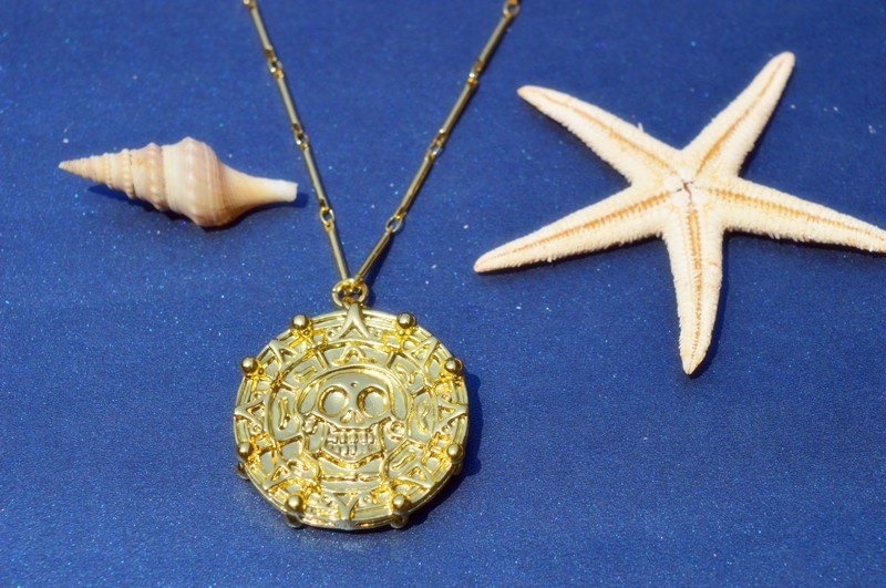 金币跨狮门黄铜真空镀金加勒比海盗电影版双面骷髅头阿兹特克金币项链