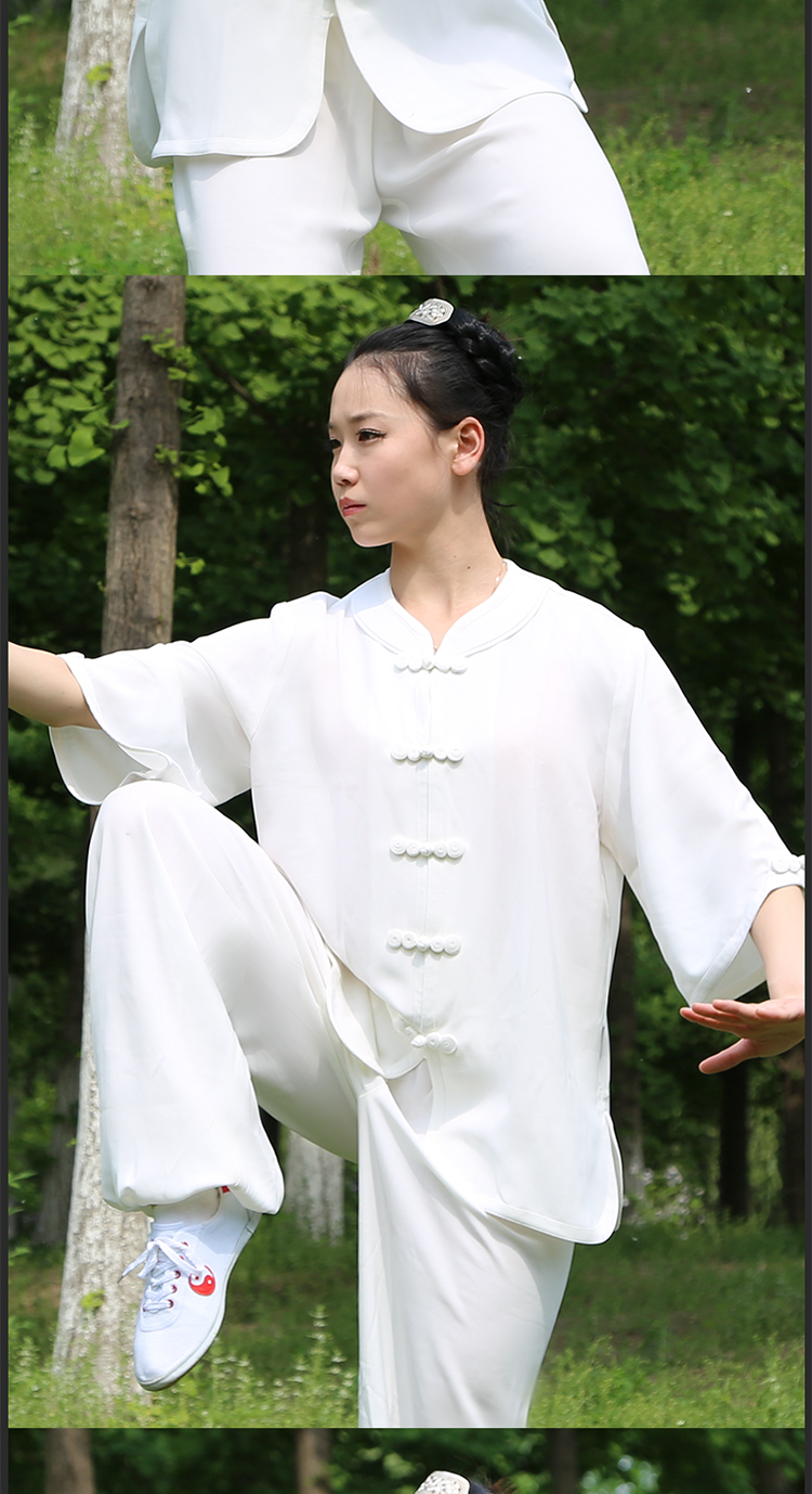 山人运动武极堂太极服夏装七分袖高弹麻福禄扣太极服装太极装练功服女
