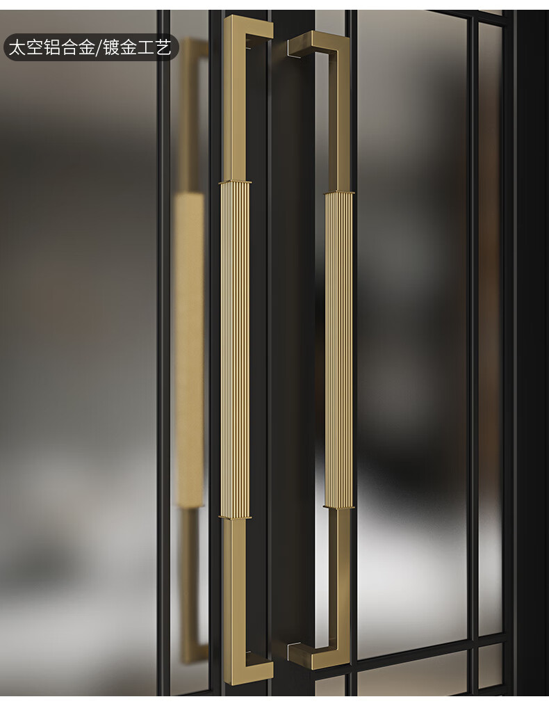 加厚304不锈钢拉手金色玻璃门把手现代实木有框门大拉手黑色把手 黑色