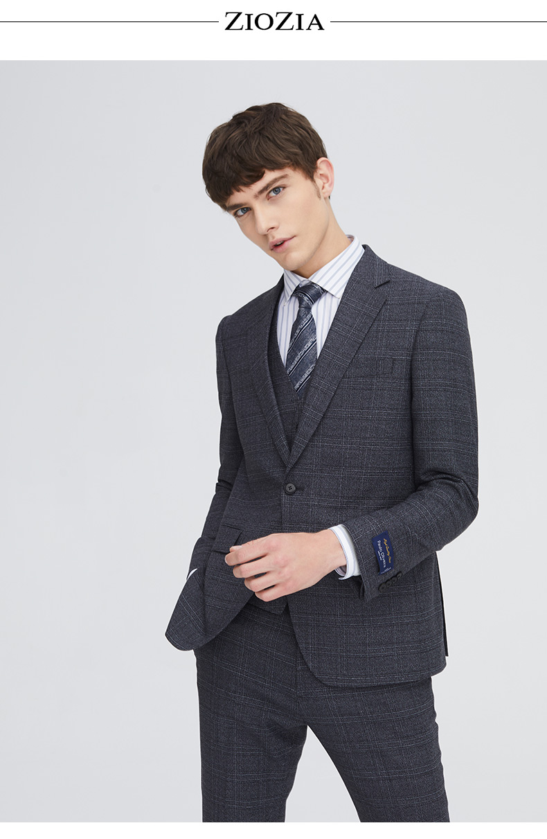 ziozia男款绅士秋季新款韩版都市西服长袖修身上班商务灰色90xs165