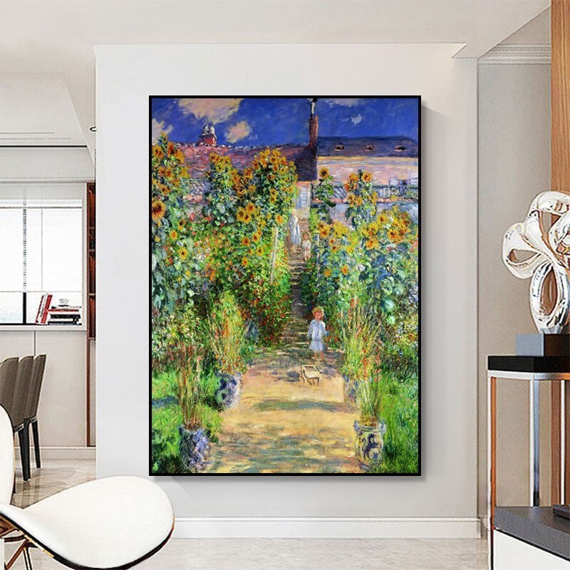 莫奈世界名画日出玄关风景装饰画现代走廊过道挂画客厅背景墙壁画的 n