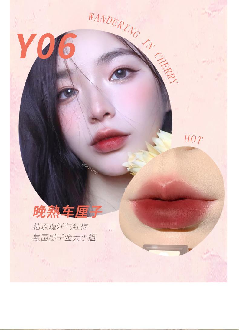 holdlive樱花丝绒雾面哑光唇膏滋润保湿嘟嘟唇学生镜面水光口红送女友