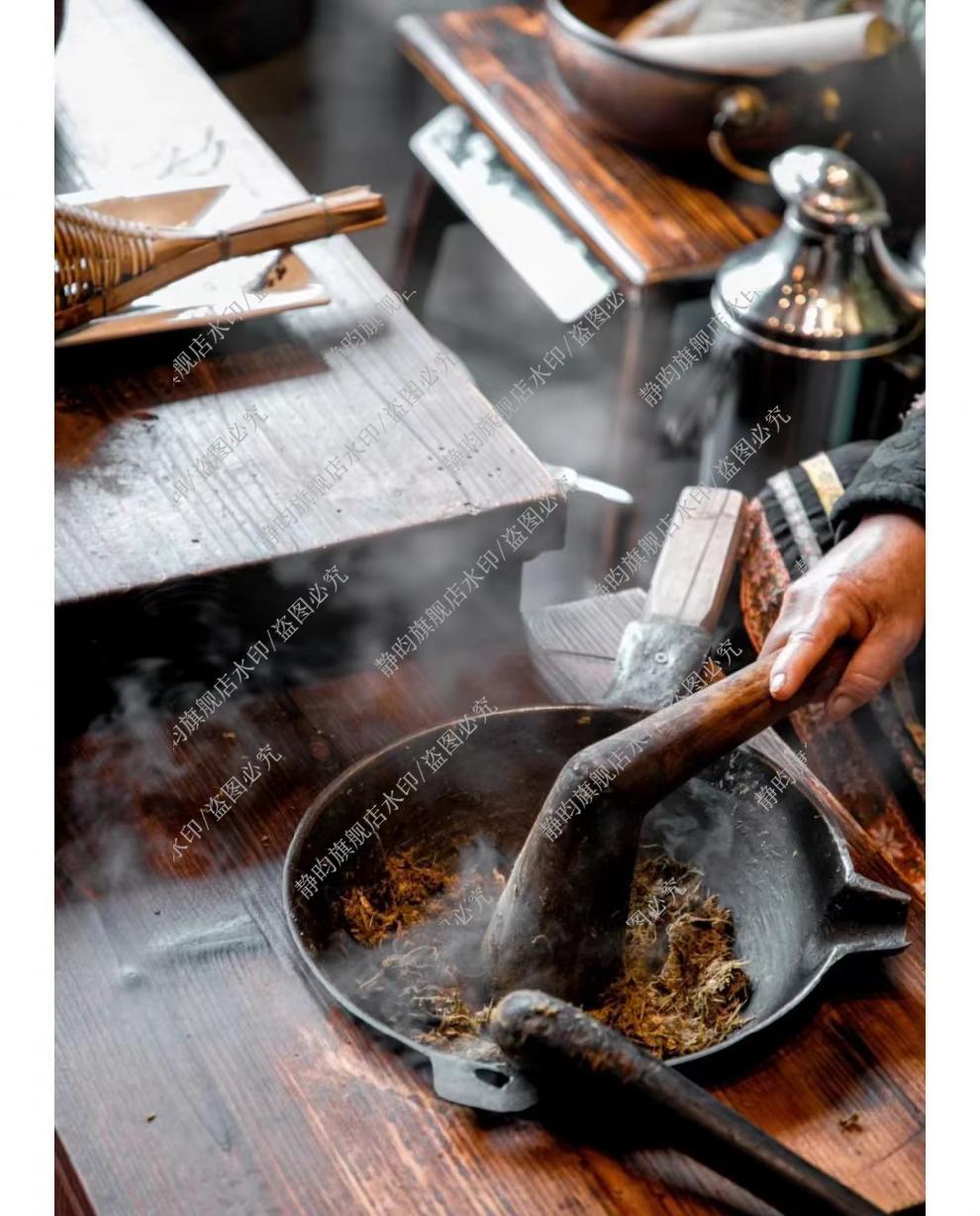 广西桂林恭城油茶锅打油茶工具套装圆平底生铁锅捞滤木锤圆木手柄 3人