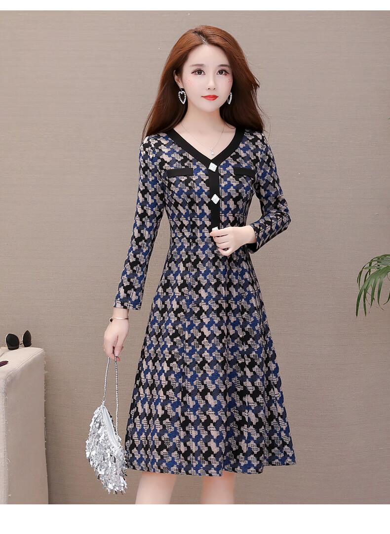 初秋装连衣裙子年新款早秋款气质流行小香风长袖潮流女装春 蓝条纹 m