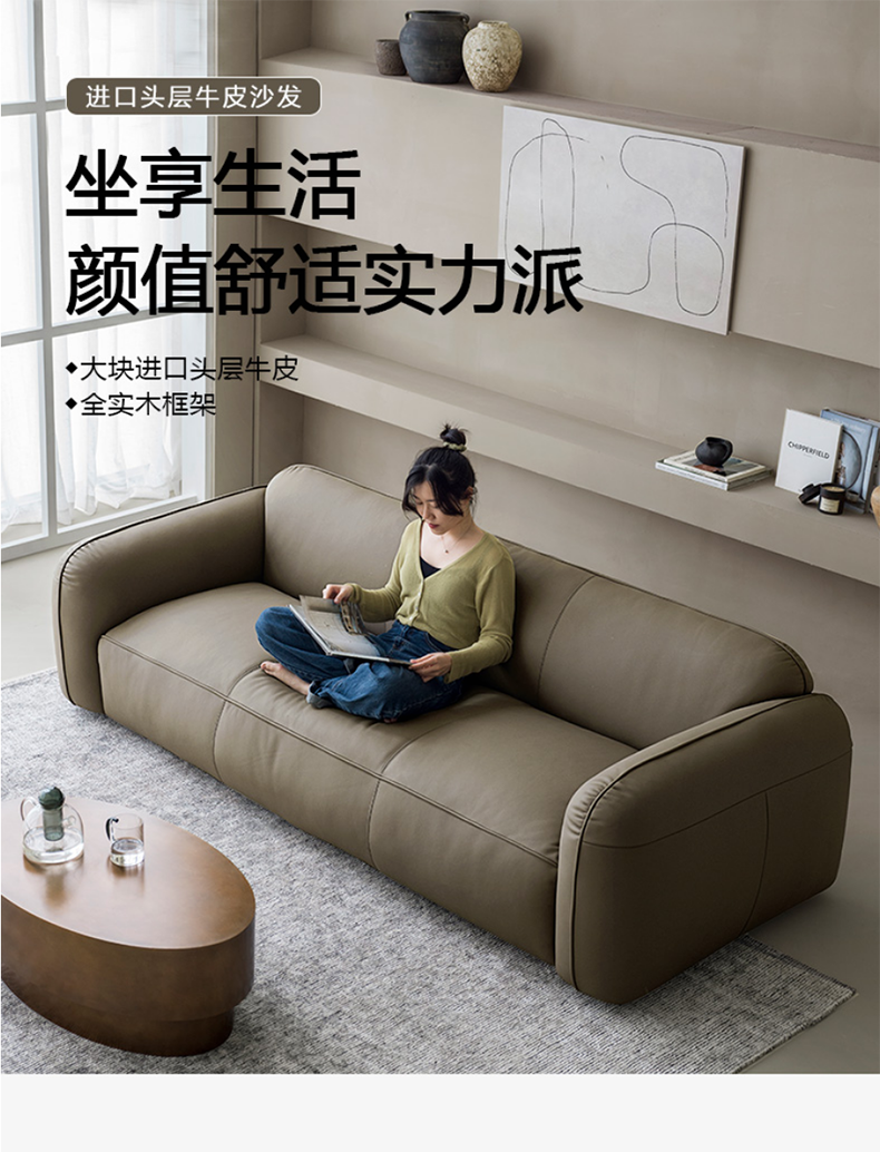 冷氏 现代极简皮艺沙发/进口头层牛皮/简约直排小户型全真皮沙发 单人位 接触面真皮