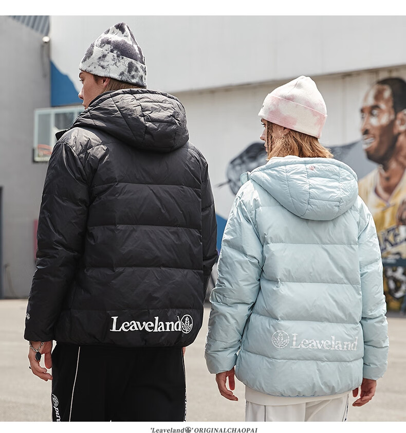 意大利leaveland枫叶羽绒服男女同款潮牌印花时尚潮流白鸭羽绒外套