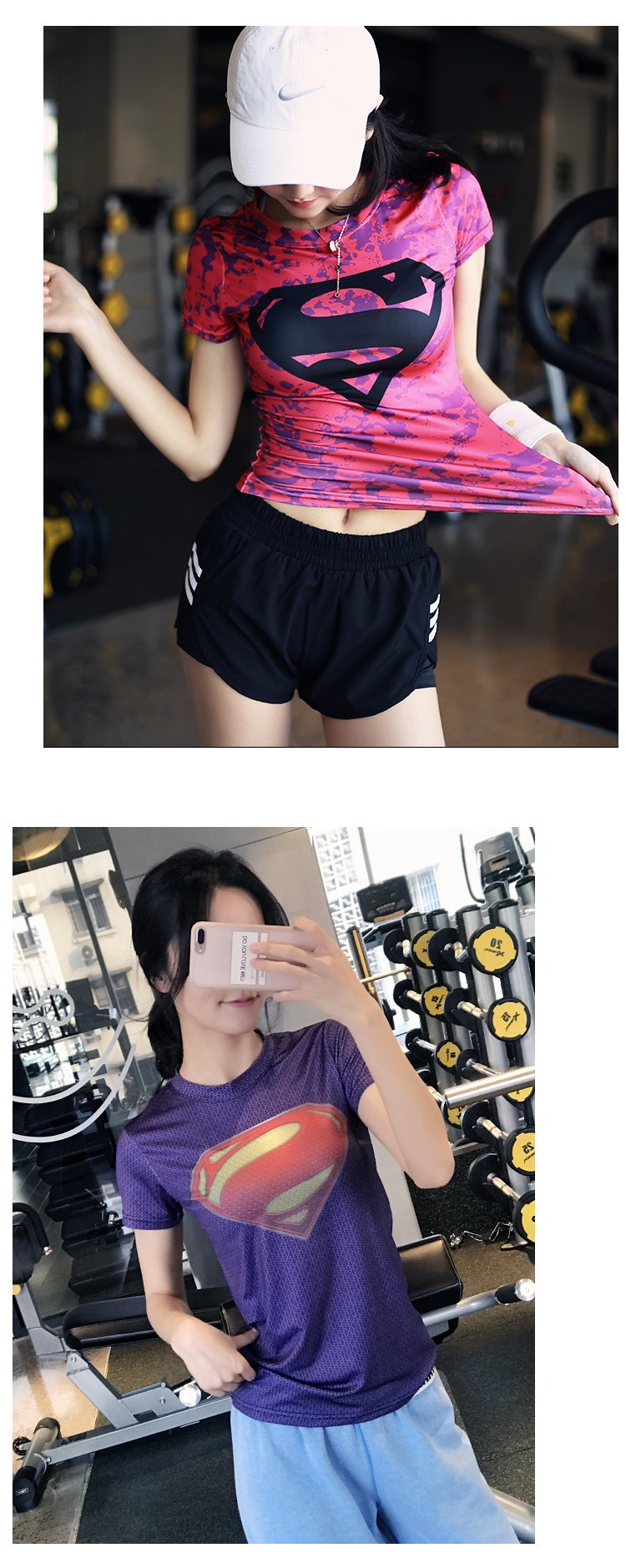 ua德玛早超人健身衣女美国队长紧身运动短袖跑步速干半袖透气 【超人