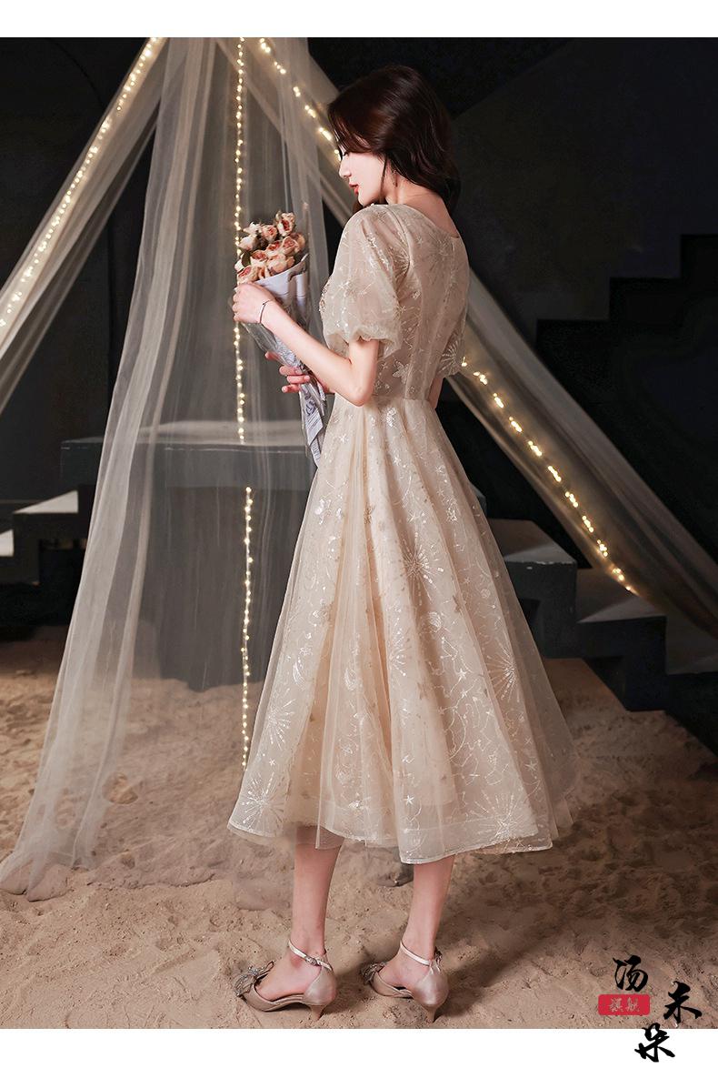 女式连衣裙 高档高端大气香槟色晚礼服女式裙子高端宴会气质法式订婚