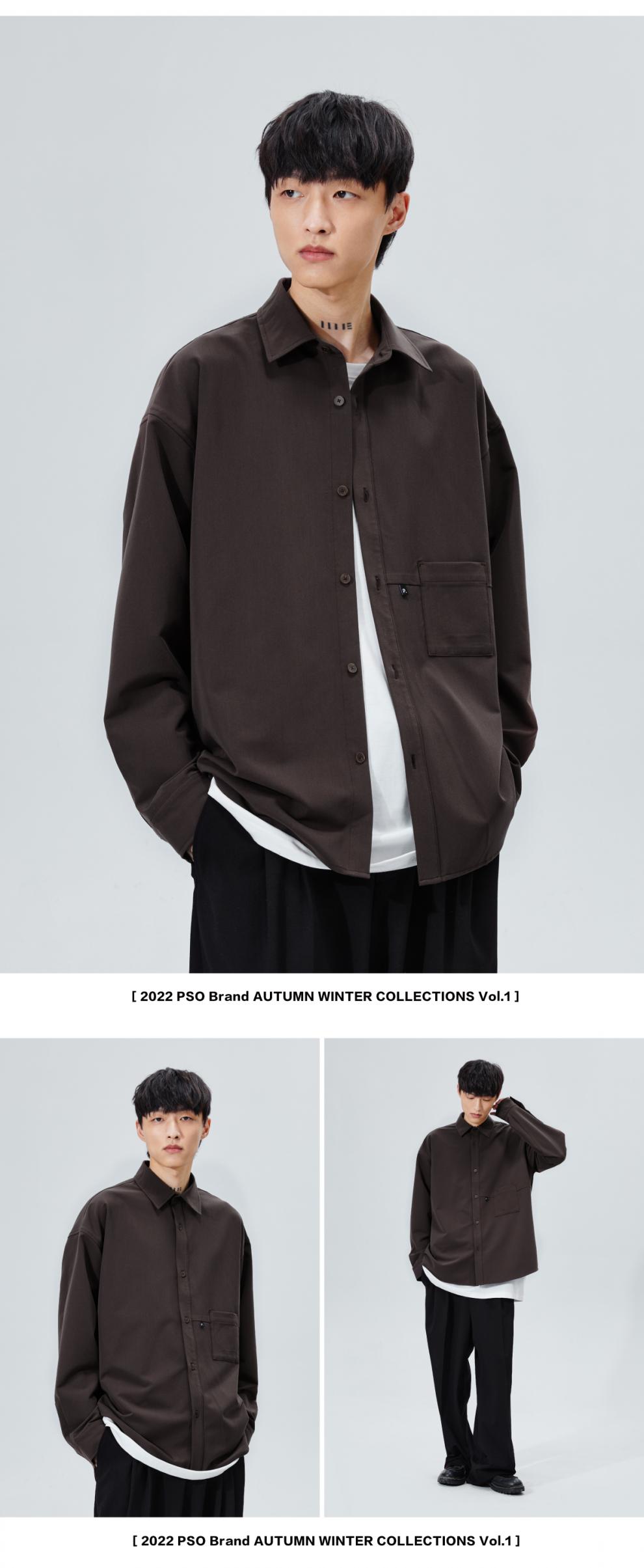 pso brand 300克tr面料基础款纯色衬衫男长袖衬衣情侣装外套 灰系卡其