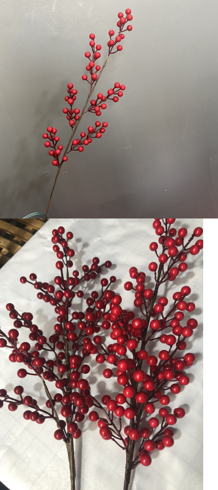 发财果红果树枝单支圣诞果吉祥果泡沫果发财果仿真果粒插花配材12叉单