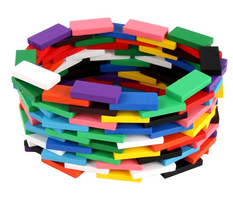 澜郜畅杰 多米诺骨牌木质积木早教立体拼插玩具智力动脑比赛子互动